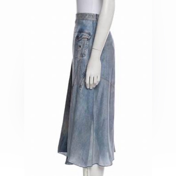 COLOVOS Blue Silk Printed Skirt - Picture 8 of 14